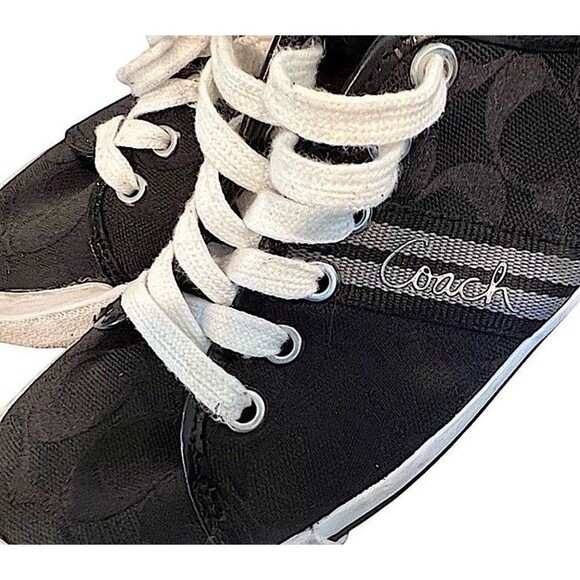 COACH Folly Sneakers Black Canvas & Patent Heel 6 B - Picture 10 of 11